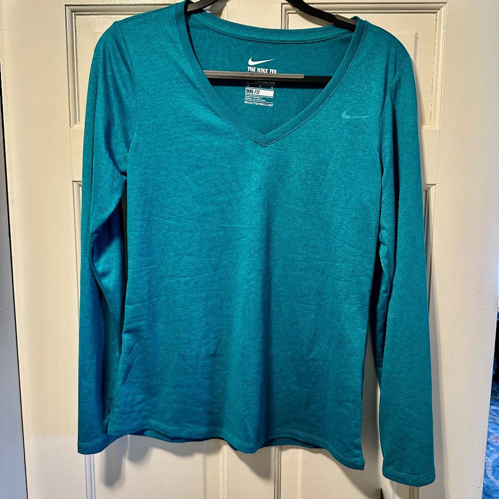 NWR Nike Teal V-Neck Long Sleeve Athletic Top - M